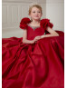 Vintage Ruffle Sleeves Beaded Satin Flower Girl Dress